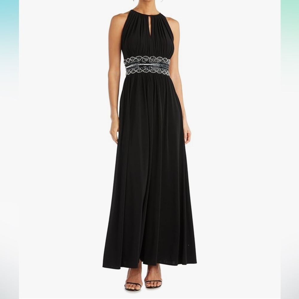R&M Richards Black Special Occasion Beaded Waist Gown Sz 4​